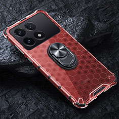 Funda Bumper Silicona Transparente Espejo 360 Grados con Magnetico Anillo de dedo Soporte AM1 para Xiaomi Redmi K70 Pro 5G Rojo