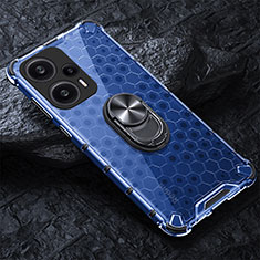 Funda Bumper Silicona Transparente Espejo 360 Grados con Magnetico Anillo de dedo Soporte AM1 para Xiaomi Redmi Note 12 Turbo 5G Azul