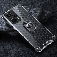 Funda Bumper Silicona Transparente Espejo 360 Grados con Magnetico Anillo de dedo Soporte AM1 para Xiaomi Redmi Note 12 Turbo 5G Gris