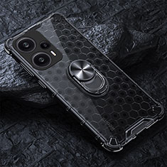 Funda Bumper Silicona Transparente Espejo 360 Grados con Magnetico Anillo de dedo Soporte AM1 para Xiaomi Redmi Note 12 Turbo 5G Negro