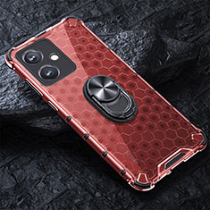 Funda Bumper Silicona Transparente Espejo 360 Grados con Magnetico Anillo de dedo Soporte AM1 para Xiaomi Redmi Note 12R Pro 5G Rojo