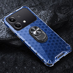 Funda Bumper Silicona Transparente Espejo 360 Grados con Magnetico Anillo de dedo Soporte AM1 para Xiaomi Redmi Note 13R Pro 5G Azul