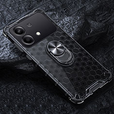 Funda Bumper Silicona Transparente Espejo 360 Grados con Magnetico Anillo de dedo Soporte AM1 para Xiaomi Redmi Note 13R Pro 5G Negro