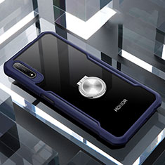 Funda Bumper Silicona Transparente Espejo 360 Grados con Magnetico Anillo de dedo Soporte para Huawei Honor 9X Azul