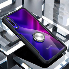 Funda Bumper Silicona Transparente Espejo 360 Grados con Magnetico Anillo de dedo Soporte para Huawei Honor 9X Pro Negro