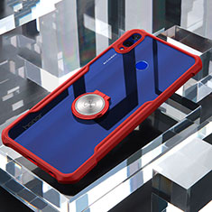 Funda Bumper Silicona Transparente Espejo 360 Grados con Magnetico Anillo de dedo Soporte para Huawei Honor V10 Lite Rojo