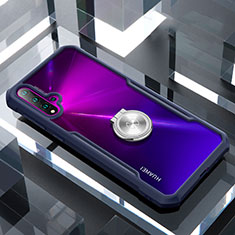 Funda Bumper Silicona Transparente Espejo 360 Grados con Magnetico Anillo de dedo Soporte para Huawei Nova 5 Pro Azul