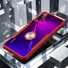 Funda Bumper Silicona Transparente Espejo 360 Grados con Magnetico Anillo de dedo Soporte para Huawei Nova 5 Rojo