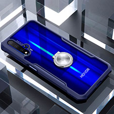 Funda Bumper Silicona Transparente Espejo 360 Grados con Magnetico Anillo de dedo Soporte para Huawei Nova 5T Azul