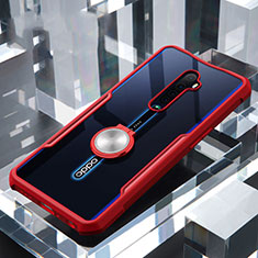 Funda Bumper Silicona Transparente Espejo 360 Grados con Magnetico Anillo de dedo Soporte para Oppo Reno2 Rojo