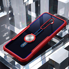 Funda Bumper Silicona Transparente Espejo 360 Grados con Magnetico Anillo de dedo Soporte para Oppo Reno2 Z Rojo