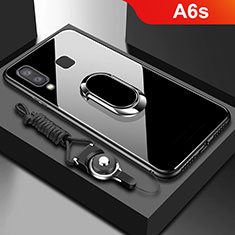 Funda Bumper Silicona Transparente Espejo 360 Grados con Magnetico Anillo de dedo Soporte para Samsung Galaxy A6s Negro
