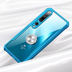 Funda Bumper Silicona Transparente Espejo 360 Grados con Magnetico Anillo de dedo Soporte para Xiaomi Mi 10 Azul