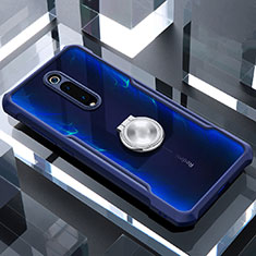 Funda Bumper Silicona Transparente Espejo 360 Grados con Magnetico Anillo de dedo Soporte para Xiaomi Mi 9T Pro Azul