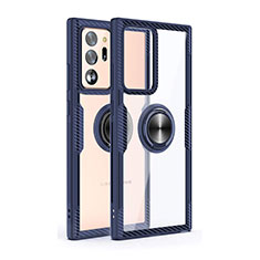 Funda Bumper Silicona Transparente Espejo 360 Grados con Magnetico Anillo de dedo Soporte T02 para Samsung Galaxy Note 20 Ultra 5G Azul
