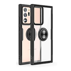 Funda Bumper Silicona Transparente Espejo 360 Grados con Magnetico Anillo de dedo Soporte T02 para Samsung Galaxy Note 20 Ultra 5G Negro