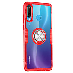 Funda Bumper Silicona Transparente Espejo 360 Grados con Magnetico Anillo de dedo Soporte Z01 para Huawei Nova 4e Rojo