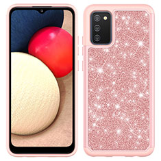 Funda Bumper Silicona y Plastico Carcasa Frontal y Trasera 360 Grados Bling-Bling JX1 para Samsung Galaxy A02s Oro Rosa