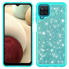 Funda Bumper Silicona y Plastico Carcasa Frontal y Trasera 360 Grados Bling-Bling JX1 para Samsung Galaxy A12 Nacho Cian