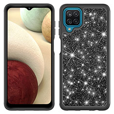 Funda Bumper Silicona y Plastico Carcasa Frontal y Trasera 360 Grados Bling-Bling JX1 para Samsung Galaxy A12 Nacho Negro