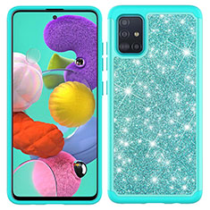 Funda Bumper Silicona y Plastico Carcasa Frontal y Trasera 360 Grados Bling-Bling JX1 para Samsung Galaxy A51 4G Cian