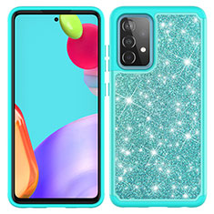 Funda Bumper Silicona y Plastico Carcasa Frontal y Trasera 360 Grados Bling-Bling JX1 para Samsung Galaxy A52 4G Cian