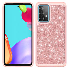 Funda Bumper Silicona y Plastico Carcasa Frontal y Trasera 360 Grados Bling-Bling JX1 para Samsung Galaxy A52 4G Oro Rosa