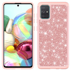 Funda Bumper Silicona y Plastico Carcasa Frontal y Trasera 360 Grados Bling-Bling JX1 para Samsung Galaxy A71 4G A715 Oro Rosa