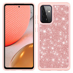 Funda Bumper Silicona y Plastico Carcasa Frontal y Trasera 360 Grados Bling-Bling JX1 para Samsung Galaxy A72 5G Oro Rosa