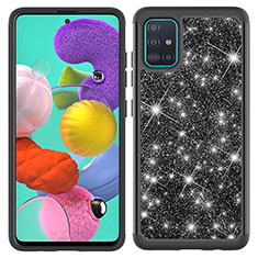Funda Bumper Silicona y Plastico Carcasa Frontal y Trasera 360 Grados Bling-Bling JX1 para Samsung Galaxy M40S Negro