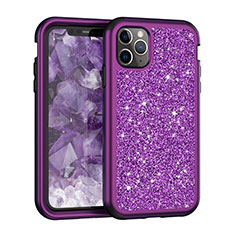 Funda Bumper Silicona y Plastico Carcasa Frontal y Trasera 360 Grados Bling-Bling para Apple iPhone 11 Pro Max Morado