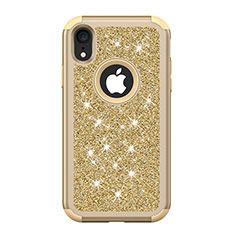 Funda Bumper Silicona y Plastico Carcasa Frontal y Trasera 360 Grados Bling-Bling para Apple iPhone XR Oro