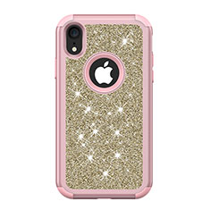 Funda Bumper Silicona y Plastico Carcasa Frontal y Trasera 360 Grados Bling-Bling para Apple iPhone XR Rosa