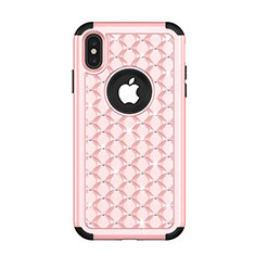 Funda Bumper Silicona y Plastico Carcasa Frontal y Trasera 360 Grados Bling-Bling para Apple iPhone Xs Max Oro Rosa