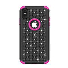 Funda Bumper Silicona y Plastico Carcasa Frontal y Trasera 360 Grados Bling-Bling para Apple iPhone Xs Multicolor