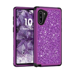 Funda Bumper Silicona y Plastico Carcasa Frontal y Trasera 360 Grados Bling-Bling para Samsung Galaxy Note 10 5G Morado