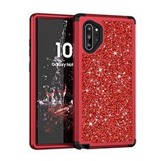 Funda Bumper Silicona y Plastico Carcasa Frontal y Trasera 360 Grados Bling-Bling para Samsung Galaxy Note 10 Plus Rojo
