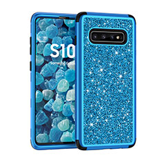 Funda Bumper Silicona y Plastico Carcasa Frontal y Trasera 360 Grados Bling-Bling para Samsung Galaxy S10 Plus Azul