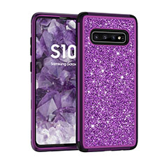 Funda Bumper Silicona y Plastico Carcasa Frontal y Trasera 360 Grados Bling-Bling para Samsung Galaxy S10 Plus Morado