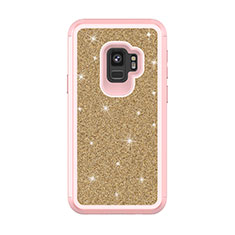 Funda Bumper Silicona y Plastico Carcasa Frontal y Trasera 360 Grados Bling-Bling para Samsung Galaxy S9 Rosa