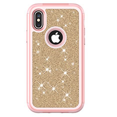 Funda Bumper Silicona y Plastico Carcasa Frontal y Trasera 360 Grados Bling-Bling U01 para Apple iPhone Xs Max Rosa