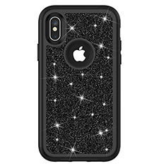 Funda Bumper Silicona y Plastico Carcasa Frontal y Trasera 360 Grados Bling-Bling U01 para Apple iPhone Xs Negro