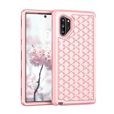 Funda Bumper Silicona y Plastico Carcasa Frontal y Trasera 360 Grados Bling-Bling U01 para Samsung Galaxy Note 10 Plus Oro Rosa