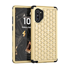 Funda Bumper Silicona y Plastico Carcasa Frontal y Trasera 360 Grados Bling-Bling U01 para Samsung Galaxy Note 10 Plus Oro y Negro