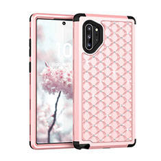 Funda Bumper Silicona y Plastico Carcasa Frontal y Trasera 360 Grados Bling-Bling U01 para Samsung Galaxy Note 10 Plus Rosa