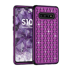 Funda Bumper Silicona y Plastico Carcasa Frontal y Trasera 360 Grados Bling-Bling U01 para Samsung Galaxy S10 5G Morado