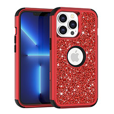 Funda Bumper Silicona y Plastico Carcasa Frontal y Trasera 360 Grados Bling-Bling YJ1 para Apple iPhone 13 Pro Rojo