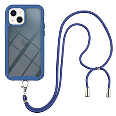 Funda Bumper Silicona y Plastico Carcasa Frontal y Trasera 360 Grados con Acollador Cordon Lanyard para Apple iPhone 14 Azul
