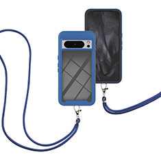 Funda Bumper Silicona y Plastico Carcasa Frontal y Trasera 360 Grados con Acollador Cordon Lanyard para Google Pixel 8 Pro 5G Azul