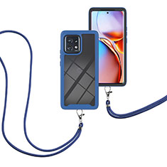 Funda Bumper Silicona y Plastico Carcasa Frontal y Trasera 360 Grados con Acollador Cordon Lanyard para Motorola Moto Edge 40 Pro 5G Azul